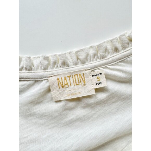 NATION LTD Quintana Ivory Cotton Jersey V-Neck Long Sleeve T-Shirt Top, Size S - Picture 13 of 15